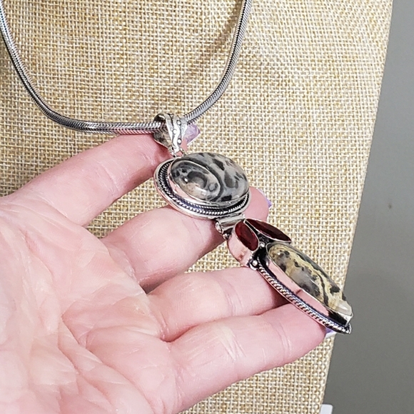 Garnet necklace, jasper necklace, 925 silver jasper garnet pendant necklace - Picture 9 of 13